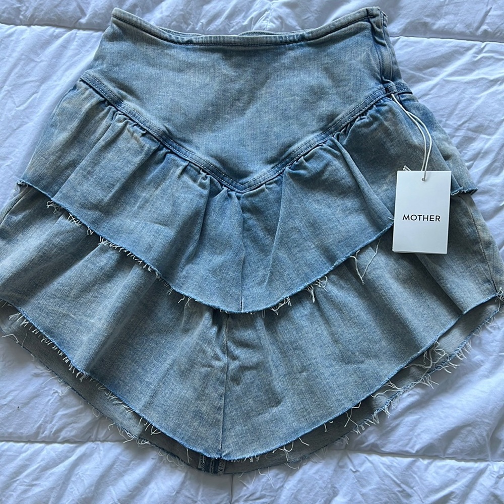 New Mother Denim The Ruffle Mini Raw Edge Skirt